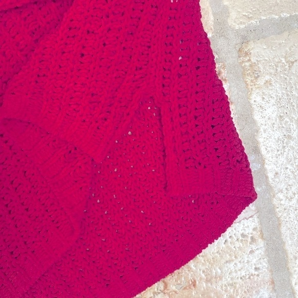 A & F Cropped Airy open knit Sweater Womens M 1/4 zip back chenille Pink Barbie - Picture 4 of 9